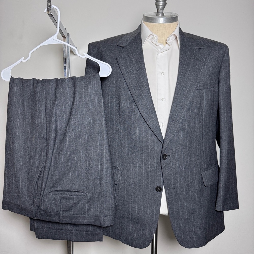 Bill Blass Suit Mens 46R 41x30 Grey Pinstripe 2-Button Wool Professional USA